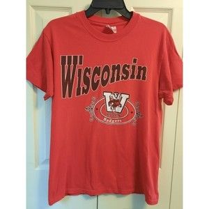 Vintage 90s Single Stitch Wisconsin Badgers University T-Shirt Men's Size M Red